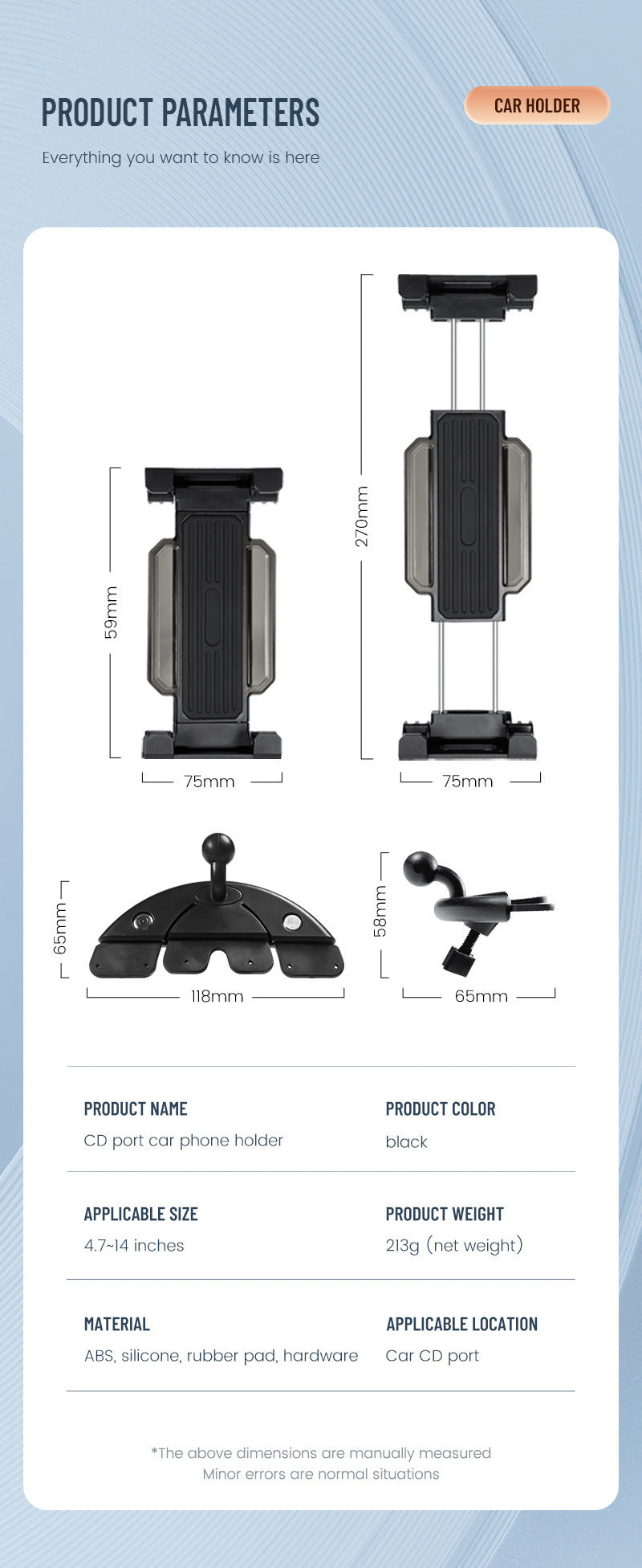 Car Mounted CD Hole Tablet Universal Phone Holder
