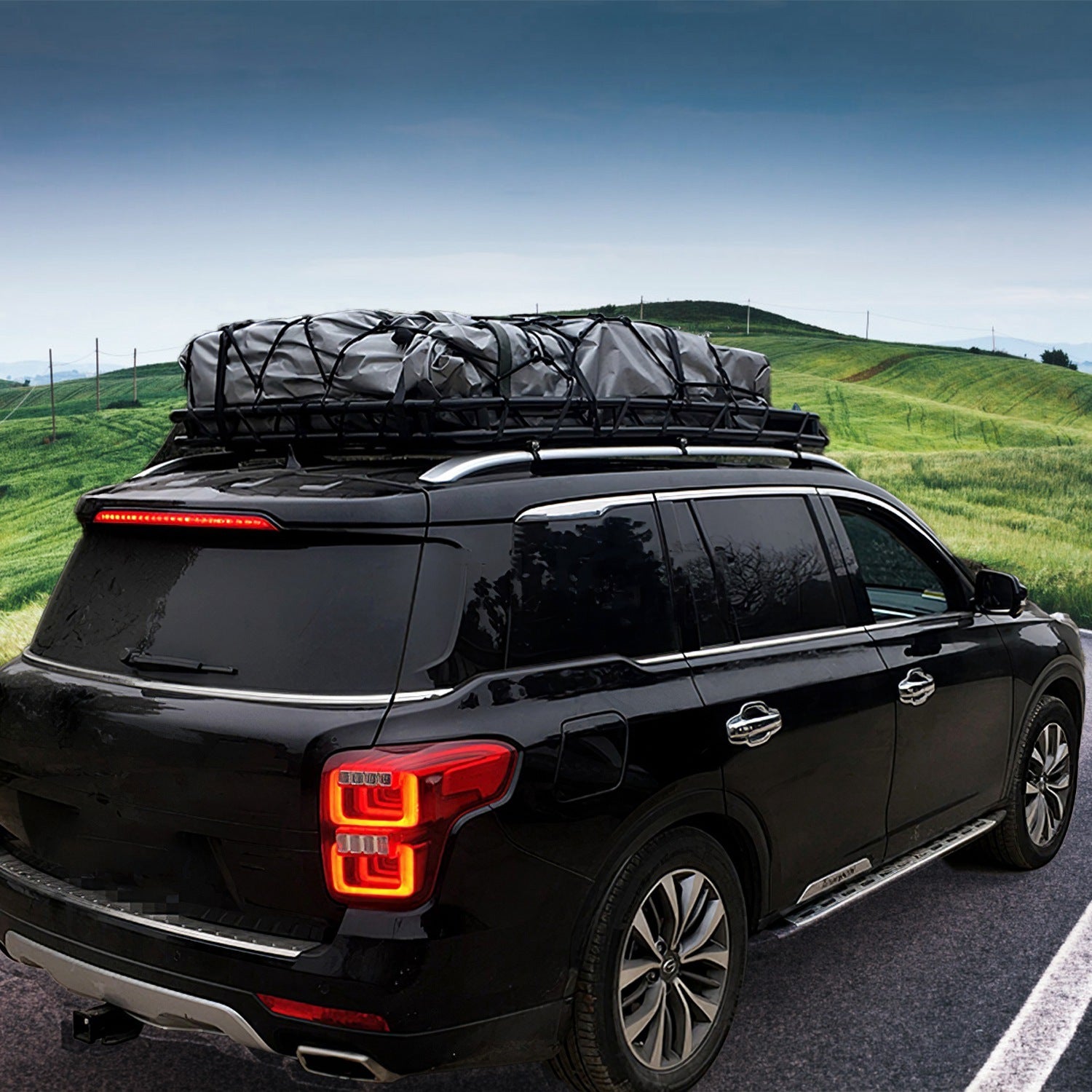 Universal Car Roof Rack Cargo Basket with Hook Strap & Elastic Net