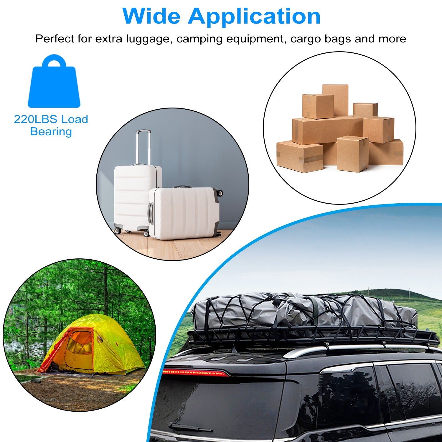 Universal Car Roof Rack Cargo Basket with Hook Strap & Elastic Net