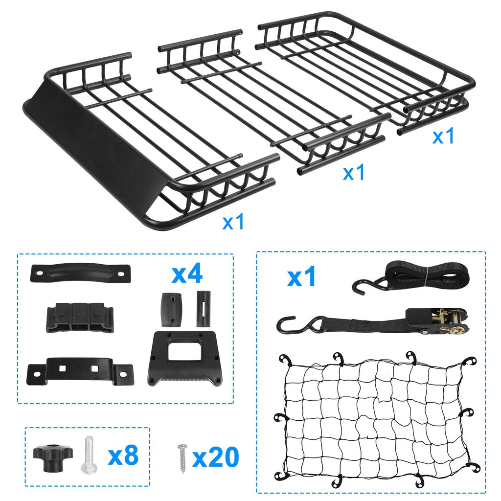 Universal Car Roof Rack Cargo Basket with Hook Strap & Elastic Net
