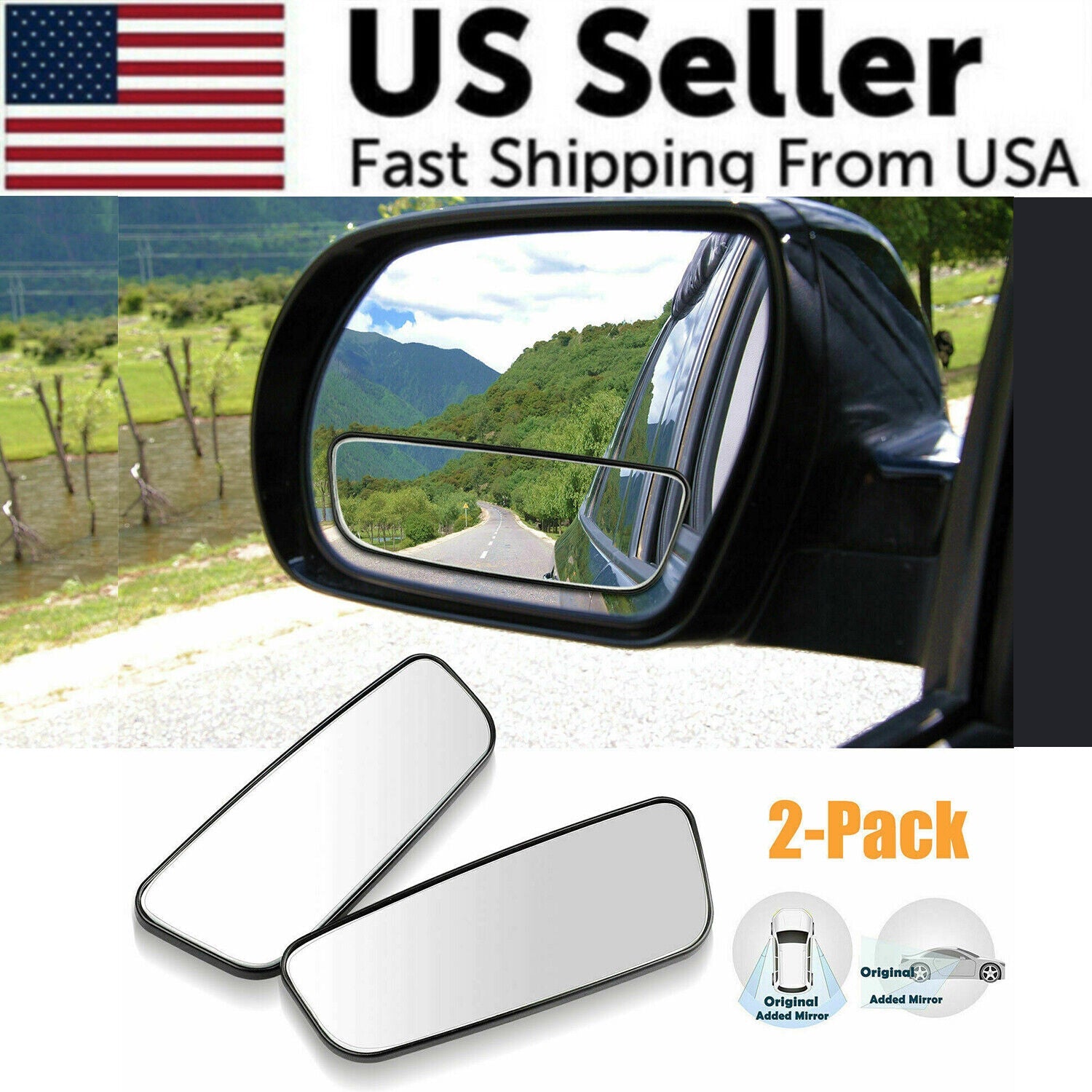 Set of 2 Stick-On 360° Blind Spot Mirrors – Wide Angle Rear View
