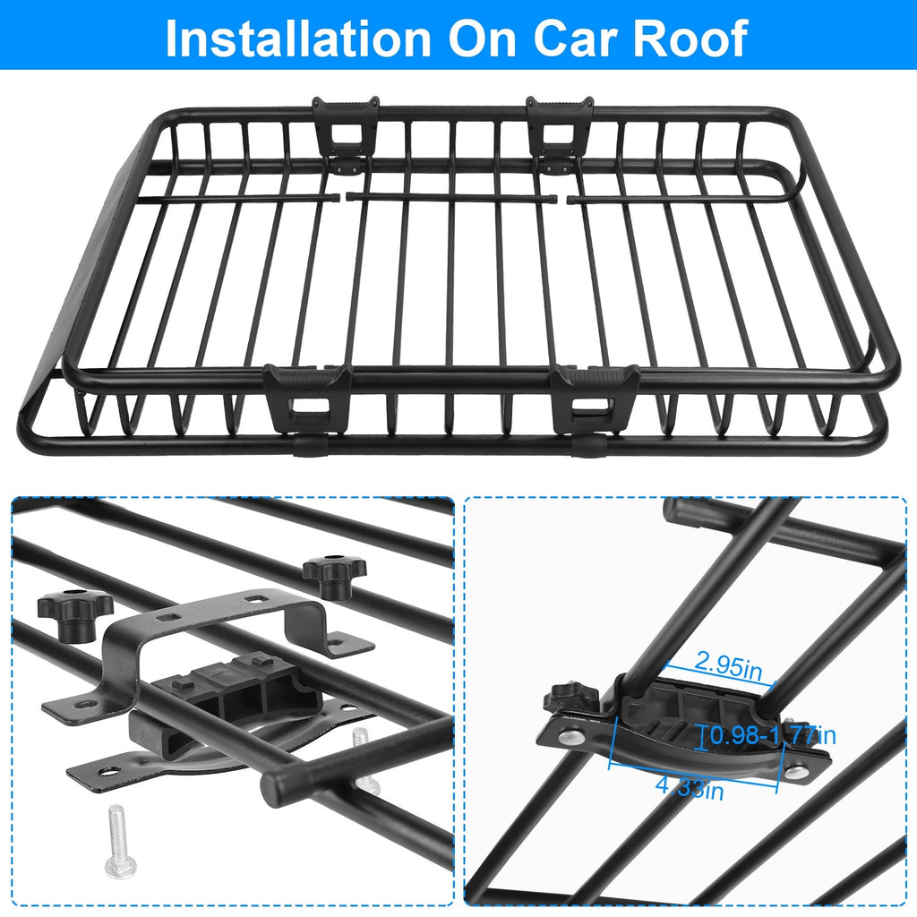 Universal Car Roof Rack Cargo Basket with Hook Strap & Elastic Net