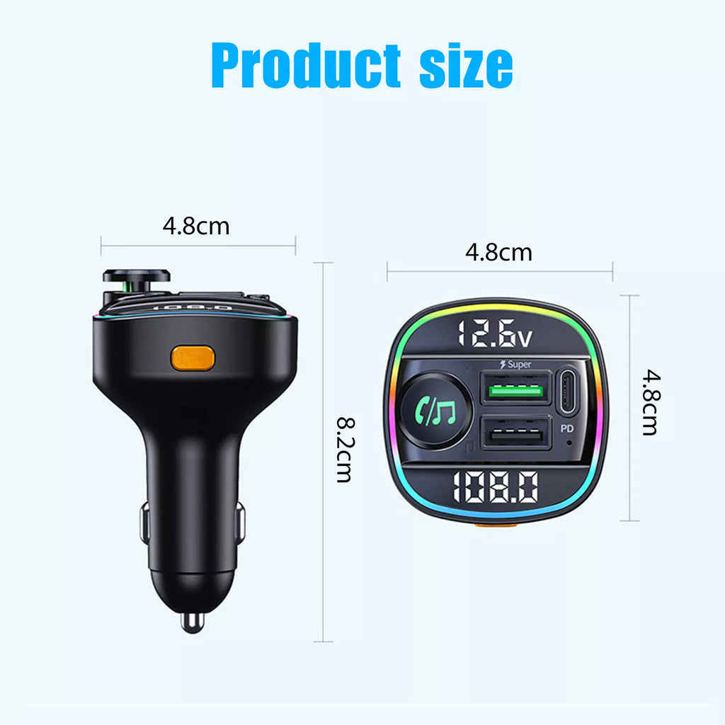 Bluetooth 5.0 Car FM Transmitter Adapter – Dual USB PD Fast Charger