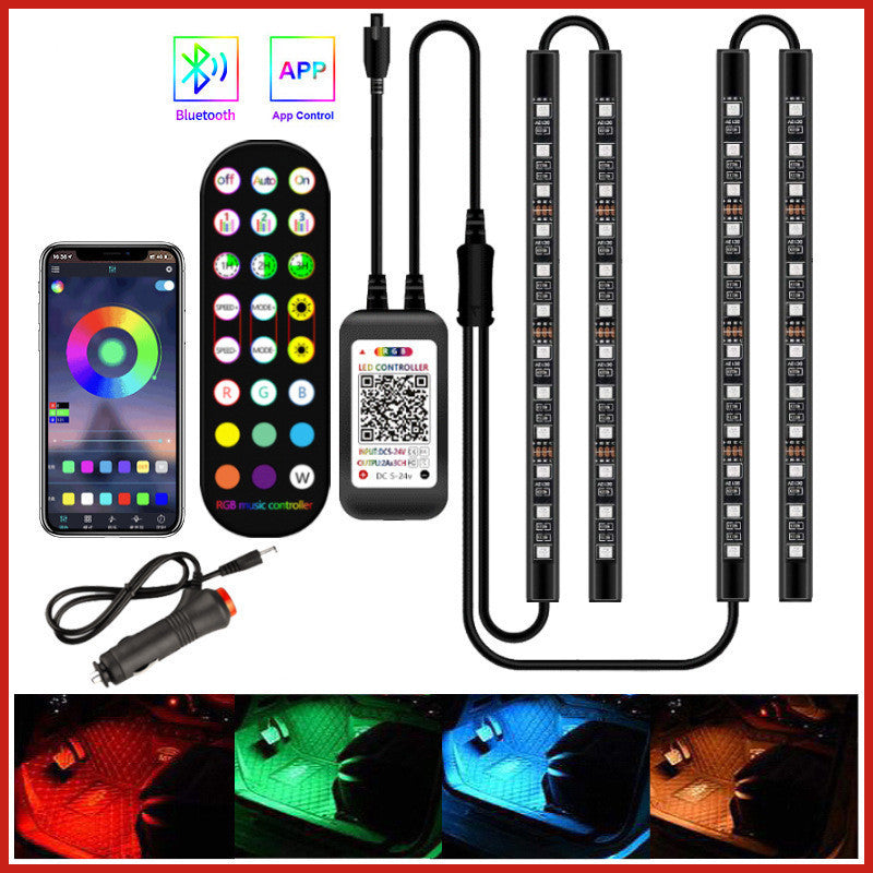 RGB LED Car Interior Ambient Light – Wireless Remote Music Control Strip Lamp