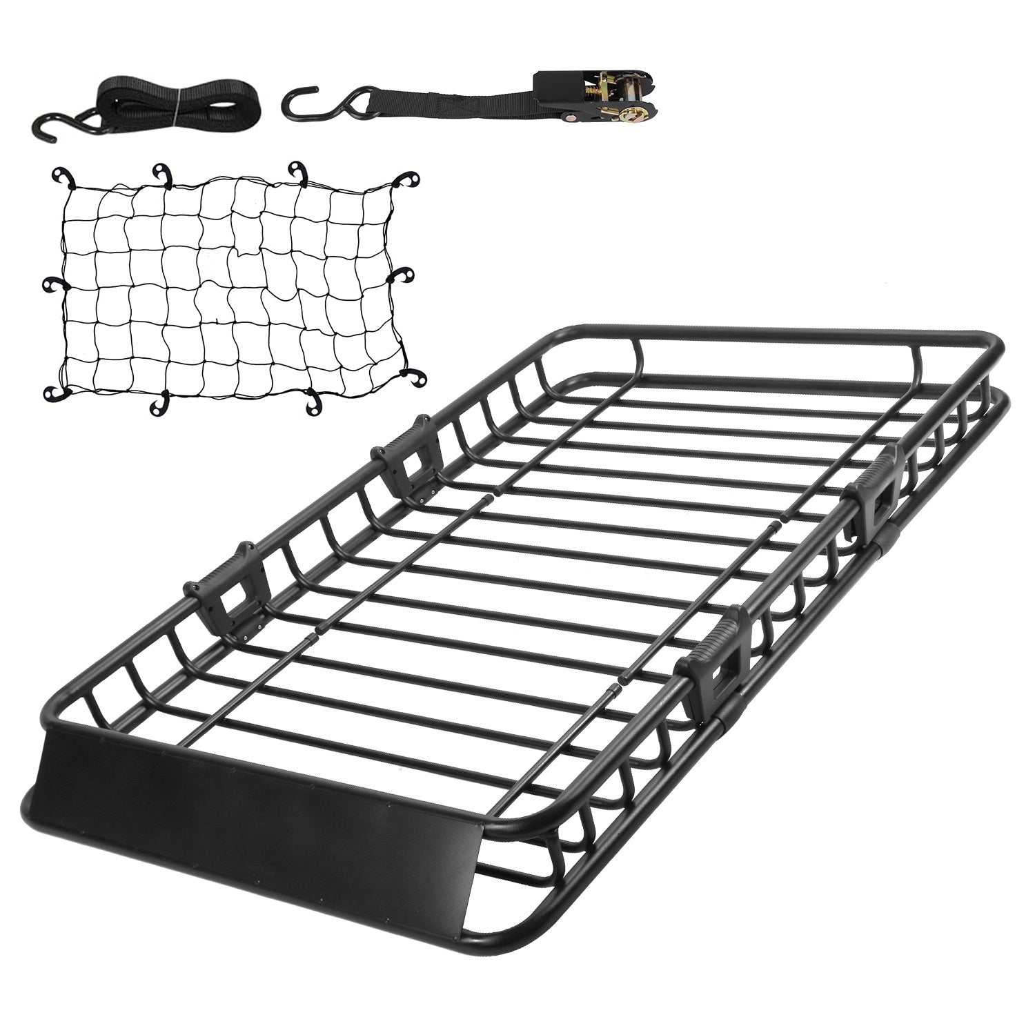 Universal Car Roof Rack Cargo Basket with Hook Strap & Elastic Net