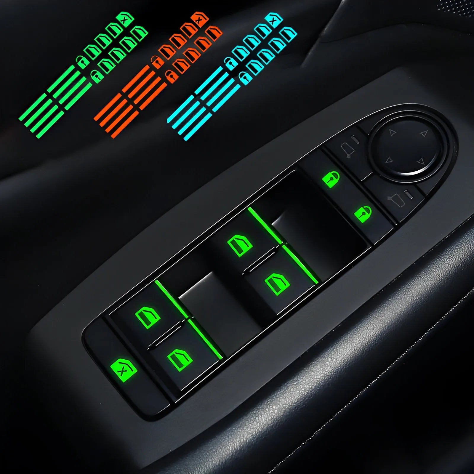 Glow-in-the-Dark Window Lifter Decal – Car Door Button Sticker