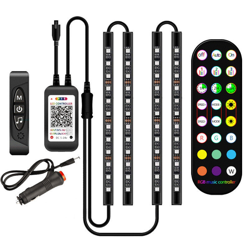 RGB LED Car Interior Ambient Light – Wireless Remote Music Control Strip Lamp