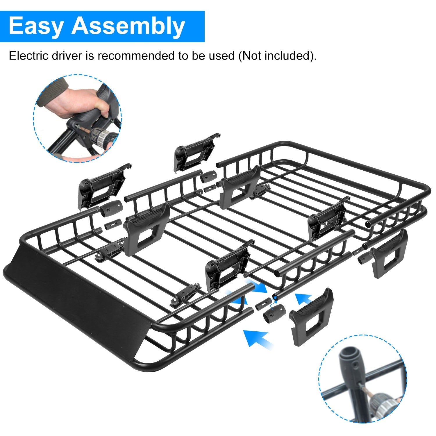 Universal Car Roof Rack Cargo Basket with Hook Strap & Elastic Net