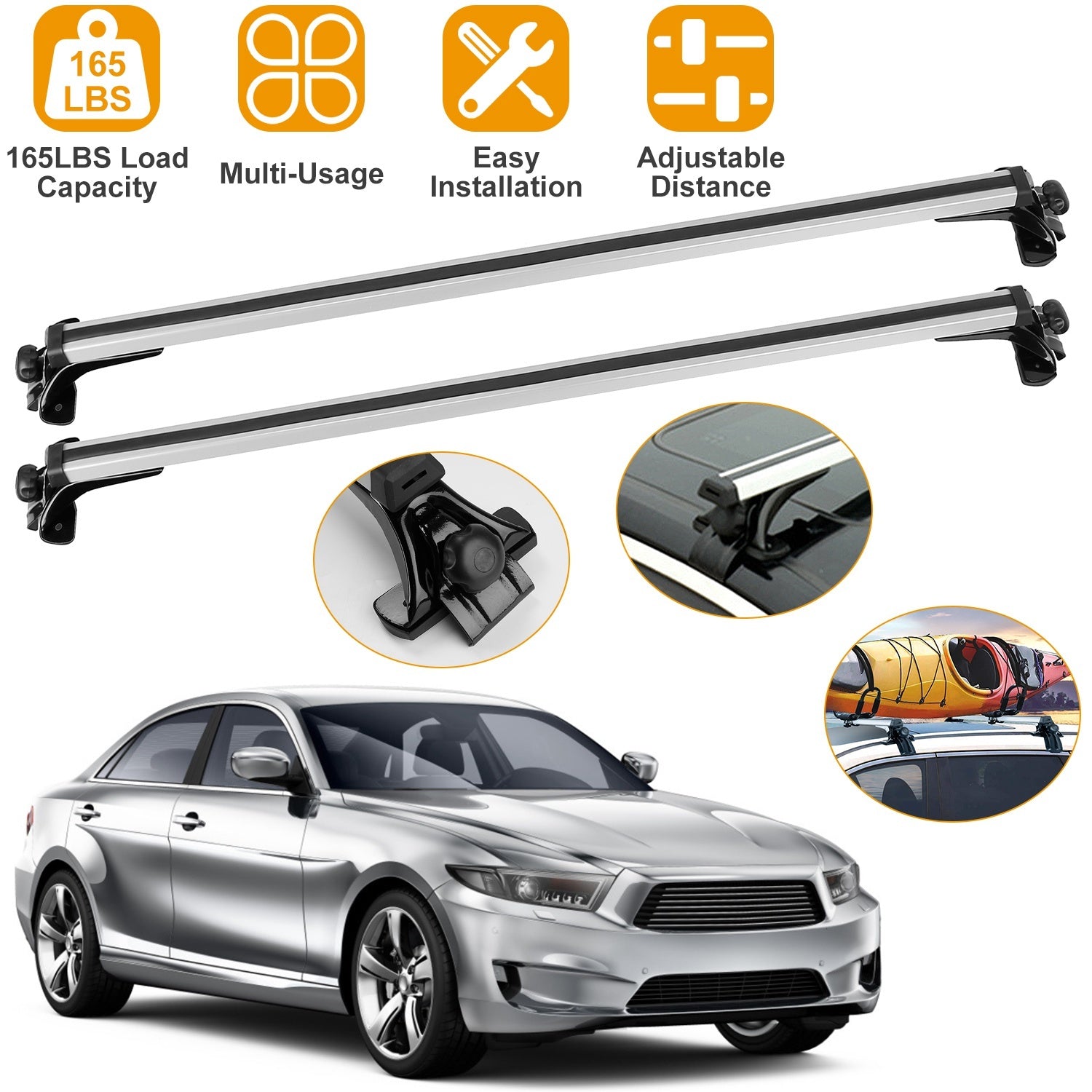 47.24" Universal Car Roof Rack Cross Bar – 165lbs Aluminum Cargo Carrier