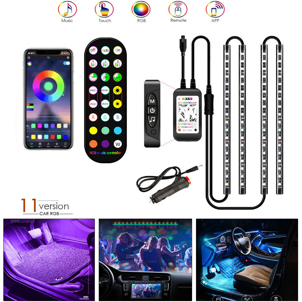 RGB LED Car Interior Ambient Light – Wireless Remote Music Control Strip Lamp