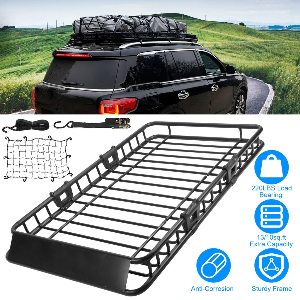 Universal Car Roof Rack Cargo Basket with Hook Strap & Elastic Net