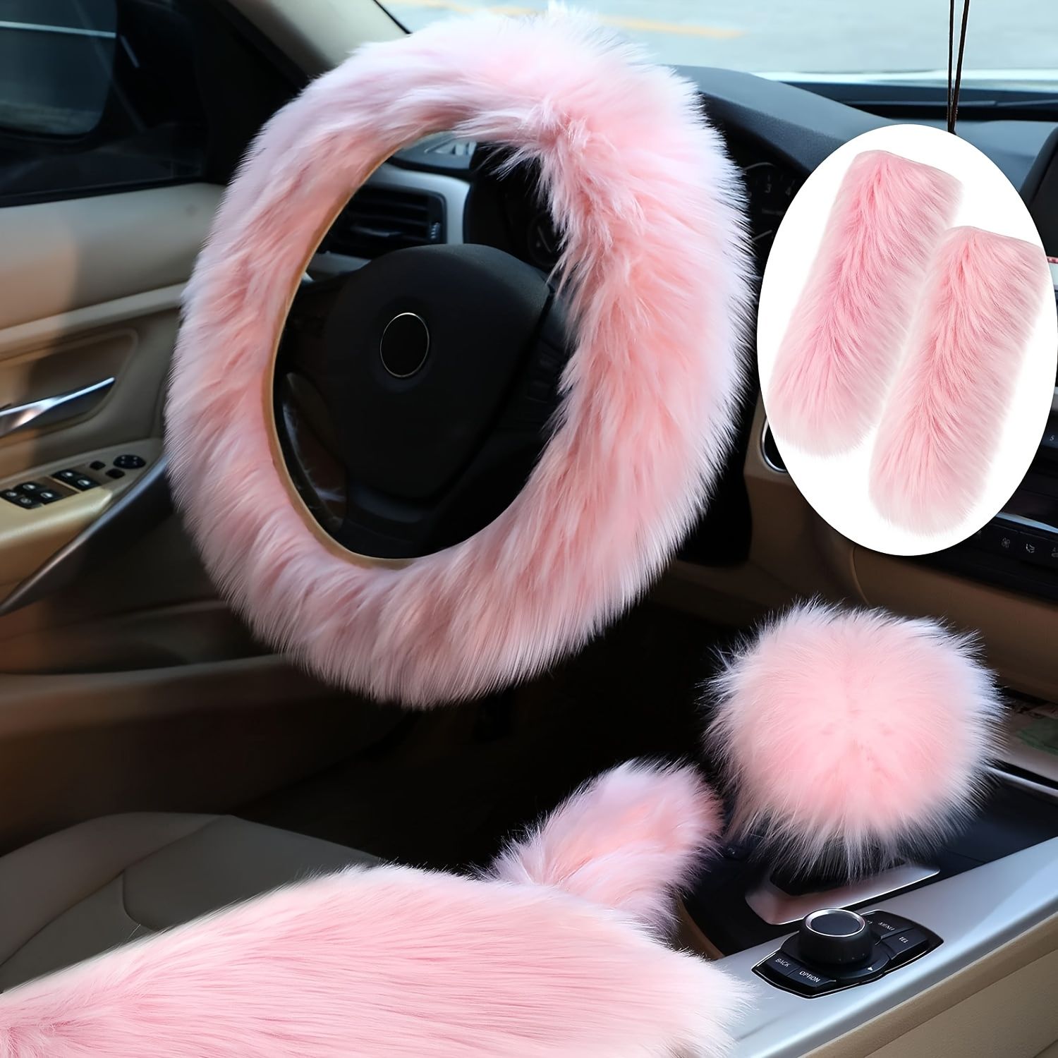 Pillow Talk on Wheels – Fluffy Steering Wheel Cover Set